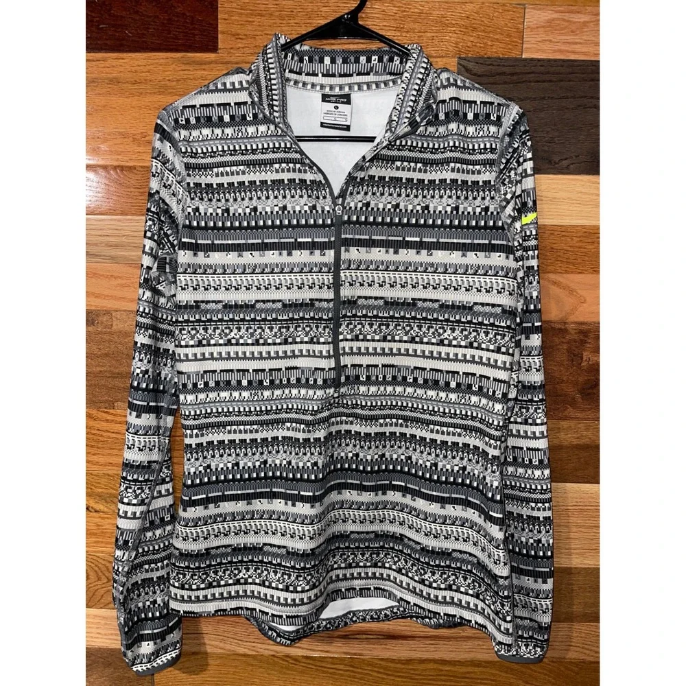Nike Womens Large 1/4 Zip Pullover Gray Geometric Dri-FIT Excellent 685681-065
